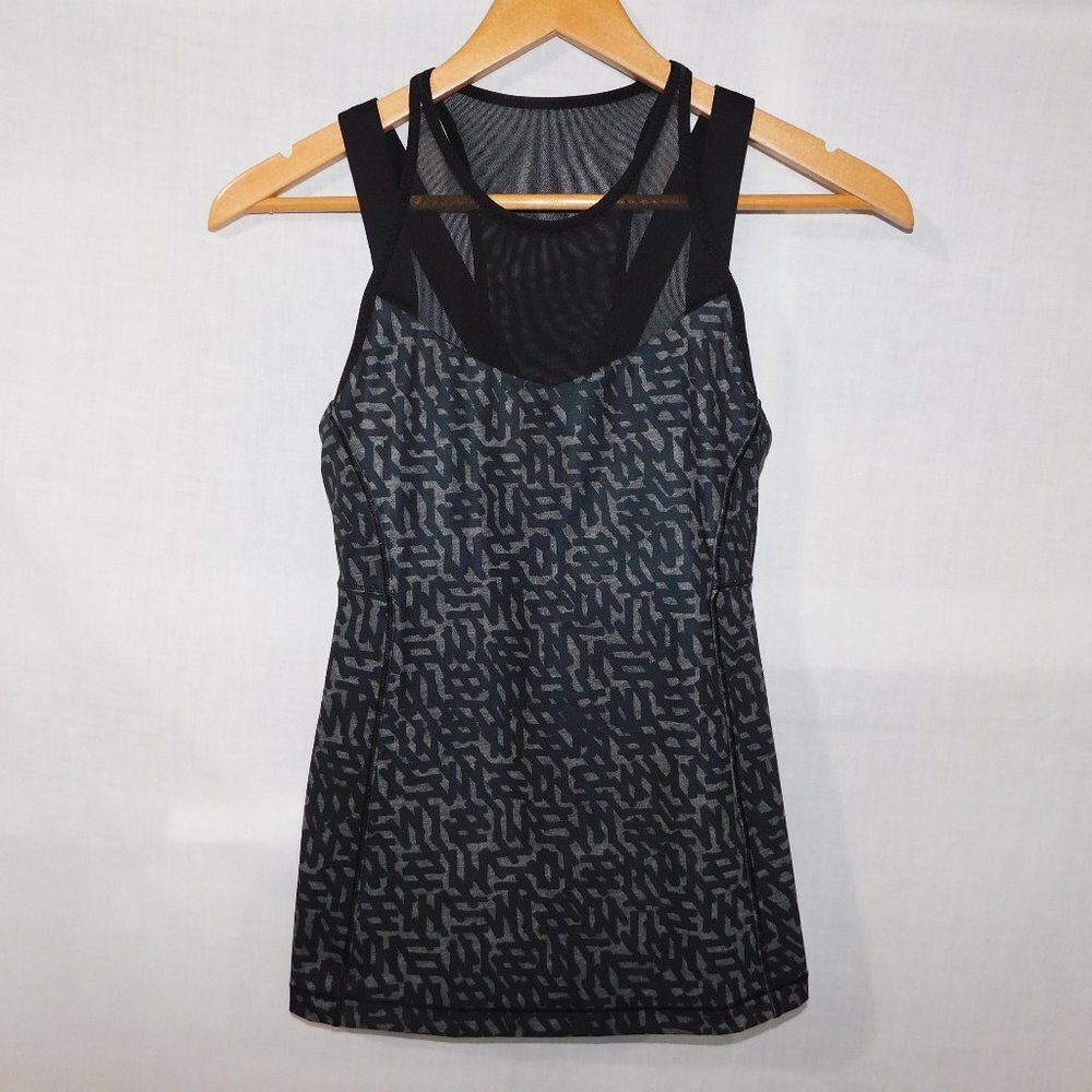 Lululemon Running in the City Tank Gray Black Heathered Net Mesh Back Womens 4